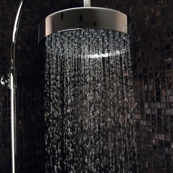 showerhead in tiled shower