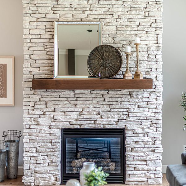 A stone fireplace