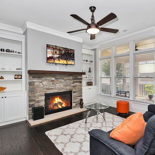 Stone fireplace in a nice living room