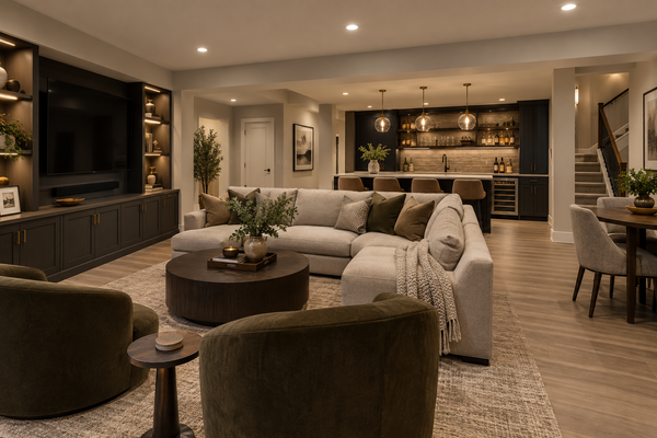 Finished Basement Remodeling with Family Room and Bar
