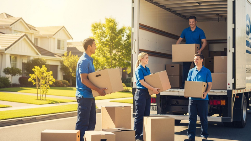 A professional moving team from a local company loading a truck.