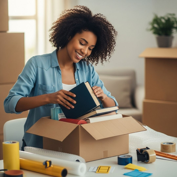 Organized moving supplies representing a cost-effective move.