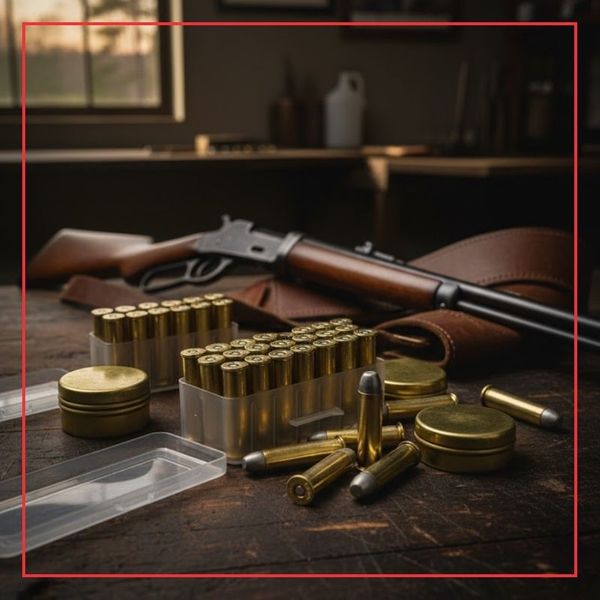 Several containers of bulk muzzleloading components, including pellets