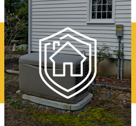 Generator outside of a home with shield protection icon