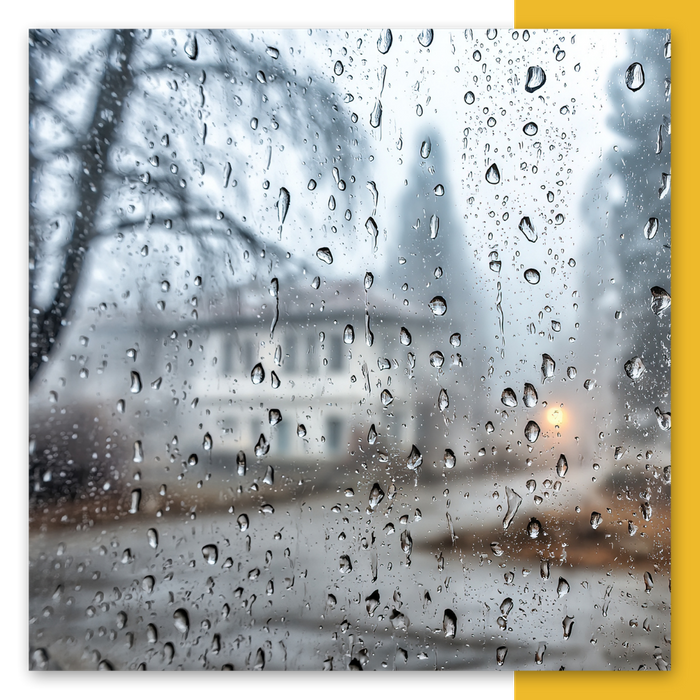 rain with a blurry home in the background