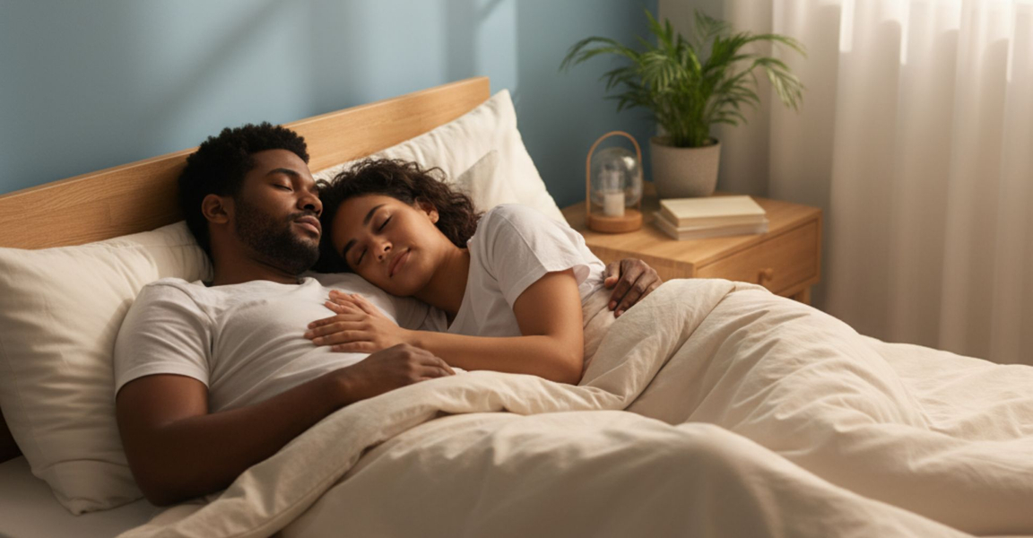 A couple sleeping in bed. A couple sleeping in bed.