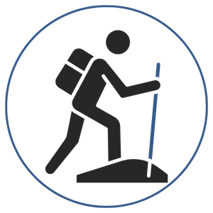 icon of a person with a hiking stick, hiking