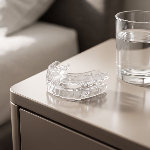 oral appliance therapy device sitting on a night stand with a glass of water CPAP Alternative highlands ranch 3.jpg