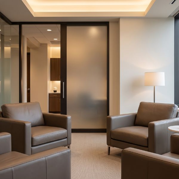 image of an office with warm lighting