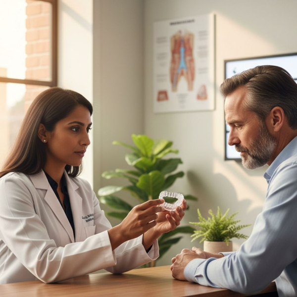 patient consulting with a doctor about an oral appliance patient consulting with a doctor about an oral appliance