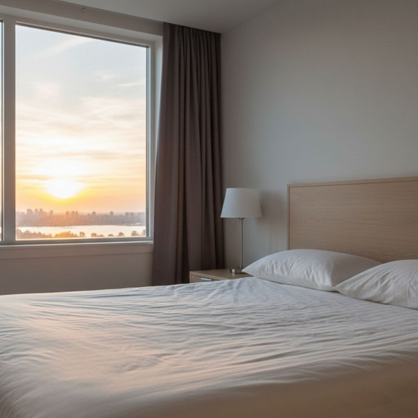 empty, clean bed at sunrise, symbolizing restful sleep empty, clean bed at sunrise, symbolizing restful sleep