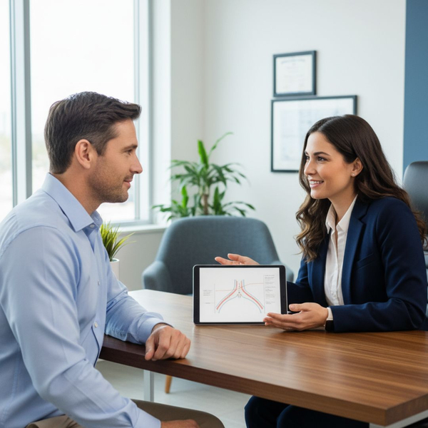 Patient speaking with a sleep specialist. Patient speaking with a sleep specialist.