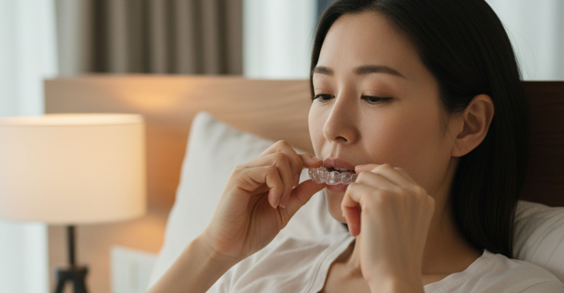 A woman wearing an OAT device. A woman wearing an OAT device.