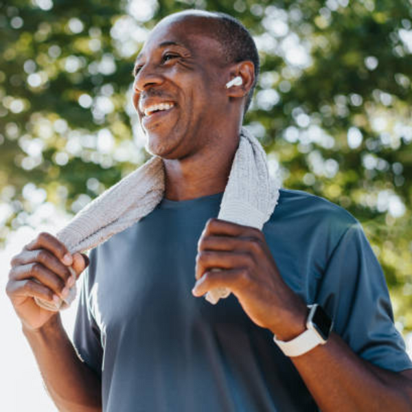 man looking happy and healthy. 