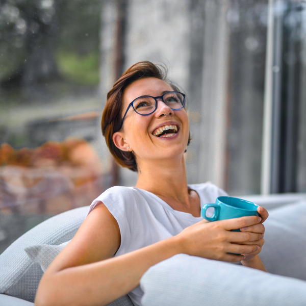 woman smiling.