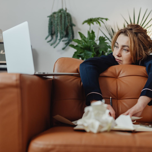 A woman who is tired for the workday. A woman who is tired for the workday.