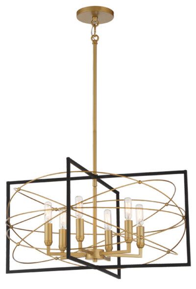 Titans Trace Collection 6 Light 24 inch Sand Coal/Painted Honey Gold Pendant