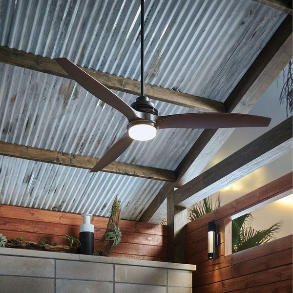 dark brown large ceiling fan in high ceiling room