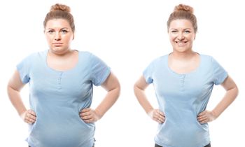 a before and after of a woman's weight loss progress