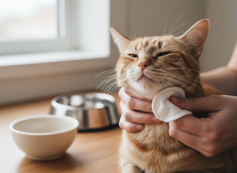Content Orange Tabby Cat Getting Face Wiped