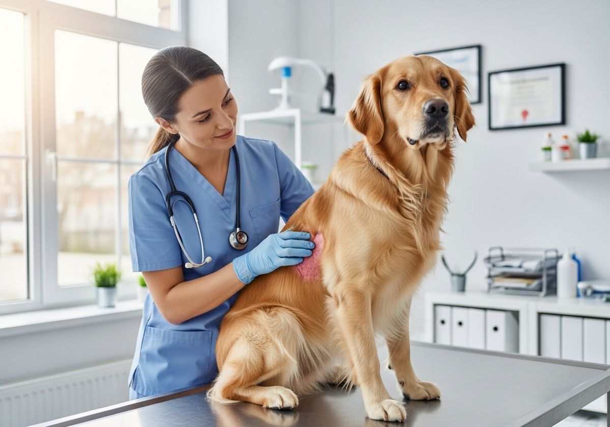 Veterinarian Examining Golden Retriever