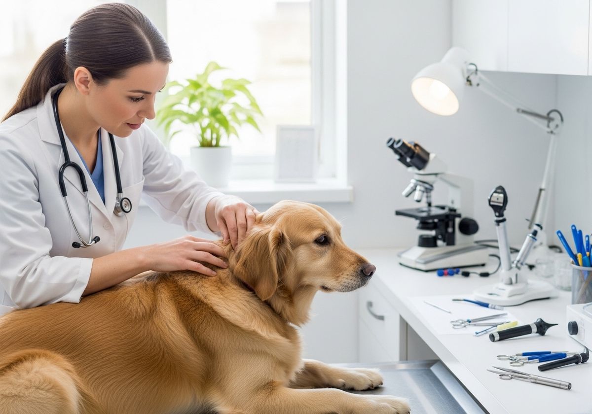Veterinarian Examines Golden Retriever