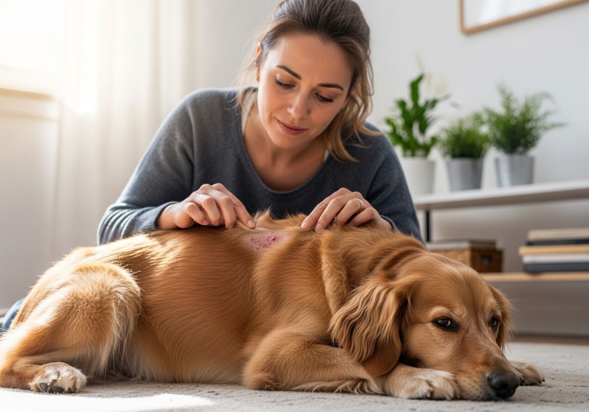 Woman Examining Dog's Skin Condition