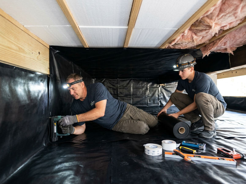 Crawl Space Encapsulation Installation by Two Technicians