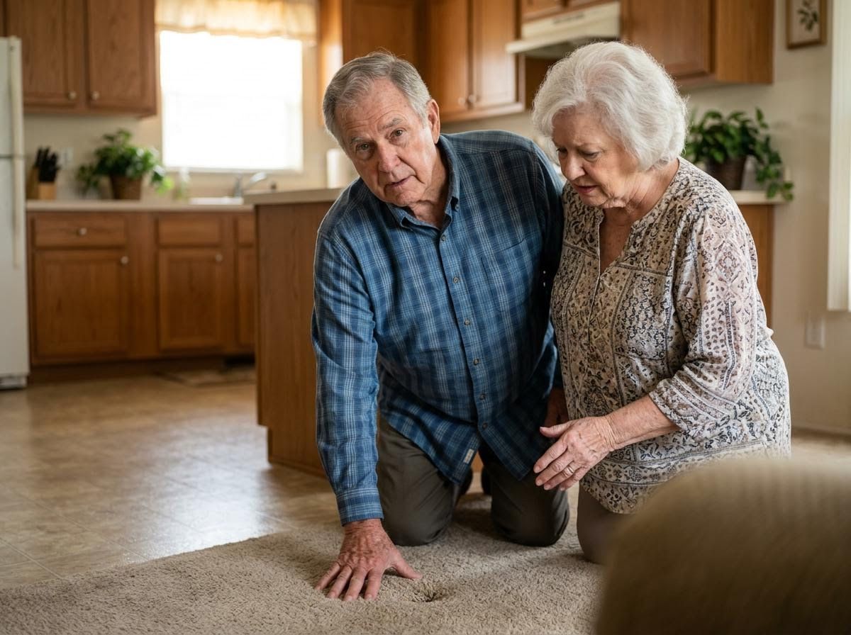 Elderly Couple Examining Carpet