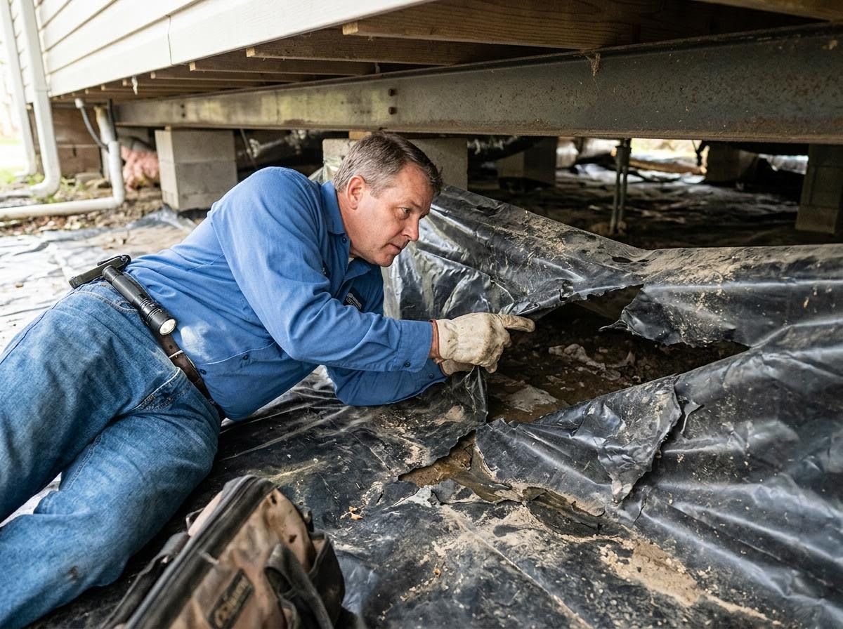 Crawl space inspection and vapor barrier repair