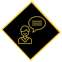Icon of a person with a speech bubble. 