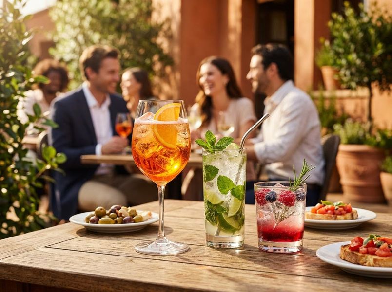 Outdoor dining with cocktails and friends