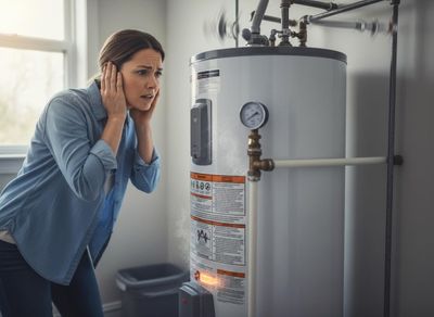Woman reacts to malfunctioning water heater