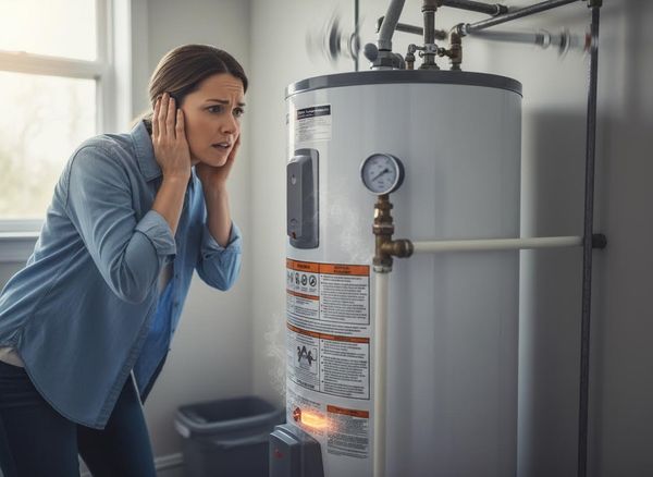 Woman reacts to malfunctioning water heater