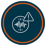 Graphic icon featuring a warning symbol and vibration lines, indicating water pressure or noise issues.
