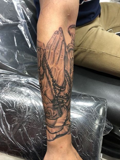 Prayer Hands and Rosary Tattoo | James | Twisted Tattoo 