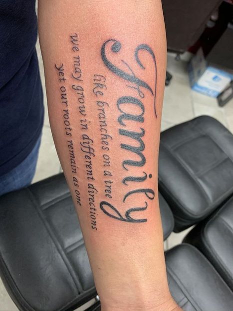 Family Lettering Tattoo | Denise | Twisted Tattoo