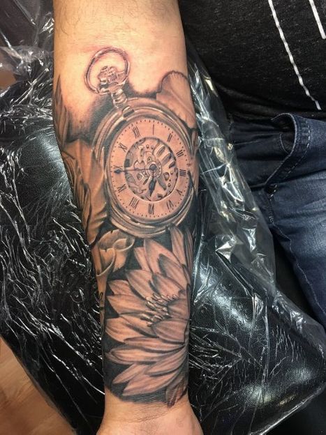 Pocket Watch/Clock and Flowers Tattoo | James | Twisted Tattoo 