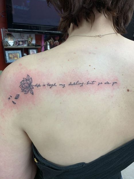 Lettering and Flower Tattoo | Denise | Twisted Tattoo