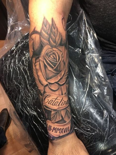 Realism Rose and Lettering Memorial Tattoo | James | Twisted Tattoo 