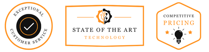 Badge 1: Exceptional Custom Service    Badge 2: Competitive Pricing  Badge 3: State of the Art Technology