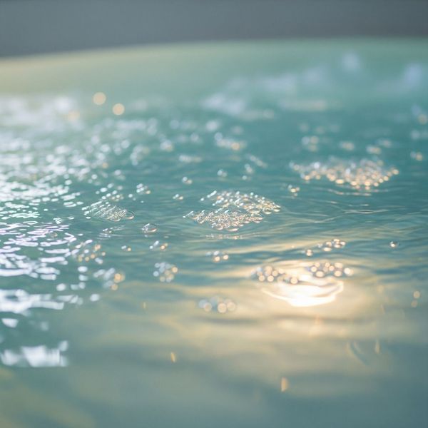 Close-up of clean, sparkling hot tub water with subtle bubbles, highlighting water quality. Close-up of clean, sparkling hot tub water with subtle bubbles, highlighting water quality.