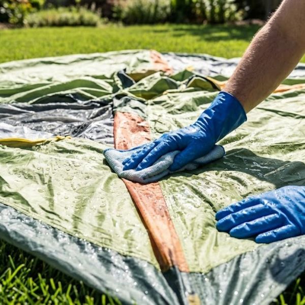 wiping down wet tent