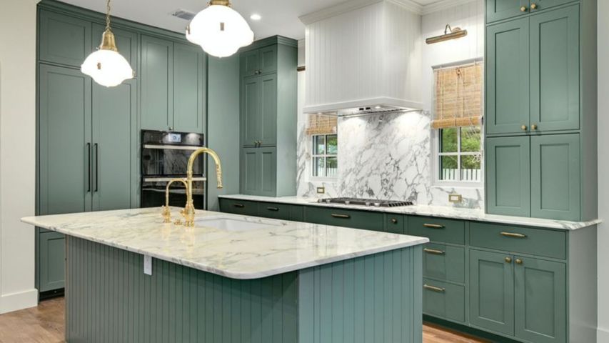 kitchen with green cabinets 