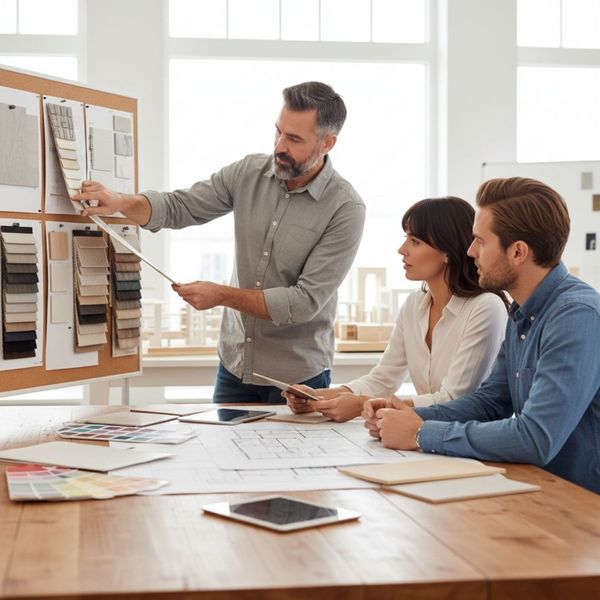 couple selecting materials 